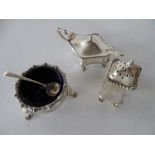 Edwardian silver condiment set with blue inners (3)