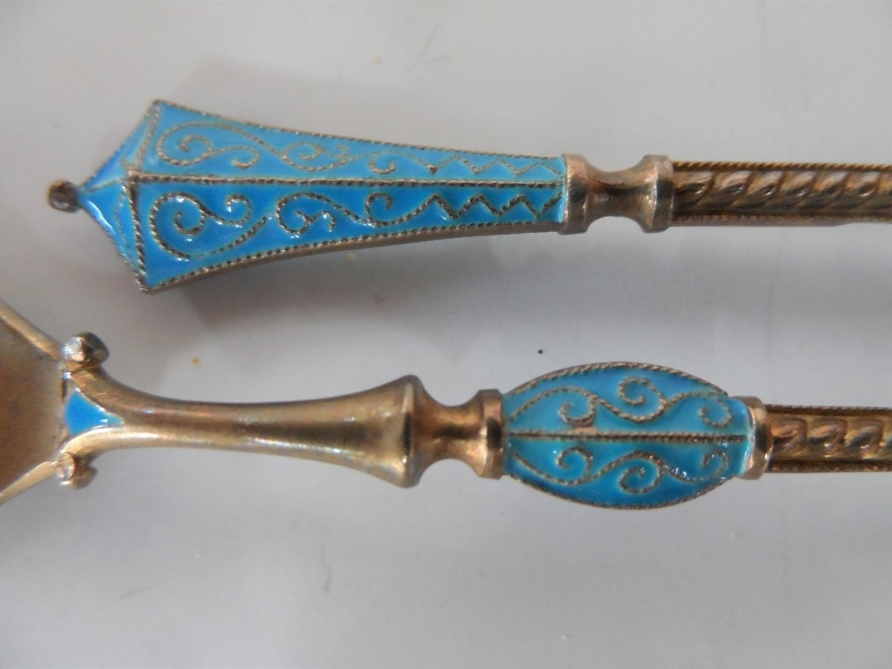 Stunning set of 12 Norway gilded & enamelled silver spoons, imported & stamped to Birmingham 1900 in - Image 3 of 11