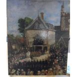 Joseph Edward Homerville HAGUE (XIX-XX) Edwardian impressionist oil on wood panel, "The town