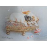 Helena J. MAGUIRE (1860-1909) watercolour "Playtime for the pups", signed, modern wash mount & in