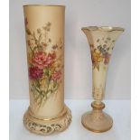 Two Royal Worcester blush ivory vases, one in tubular form (2) 27 cm 22 cm tall Both in fine