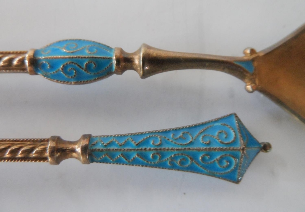Stunning set of 12 Norway gilded & enamelled silver spoons, imported & stamped to Birmingham 1900 in - Image 4 of 11