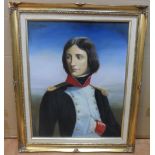 Unsigned modern oil on canvas portrait of a young Napoleon as a young Corsican officer, gilt frame