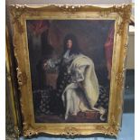 Indistinctly monogrammed, modern oil, portrait of the French king, Louis 16th in superb frame