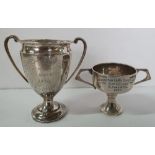 Two small Edwardian silver trophies, 1 for tennis, the other for bowls (2), 79 grams