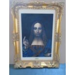 Indistinctly monogrammed, modern oil on board, portrait of Salvator Mundi after Leonardo da Vinci in