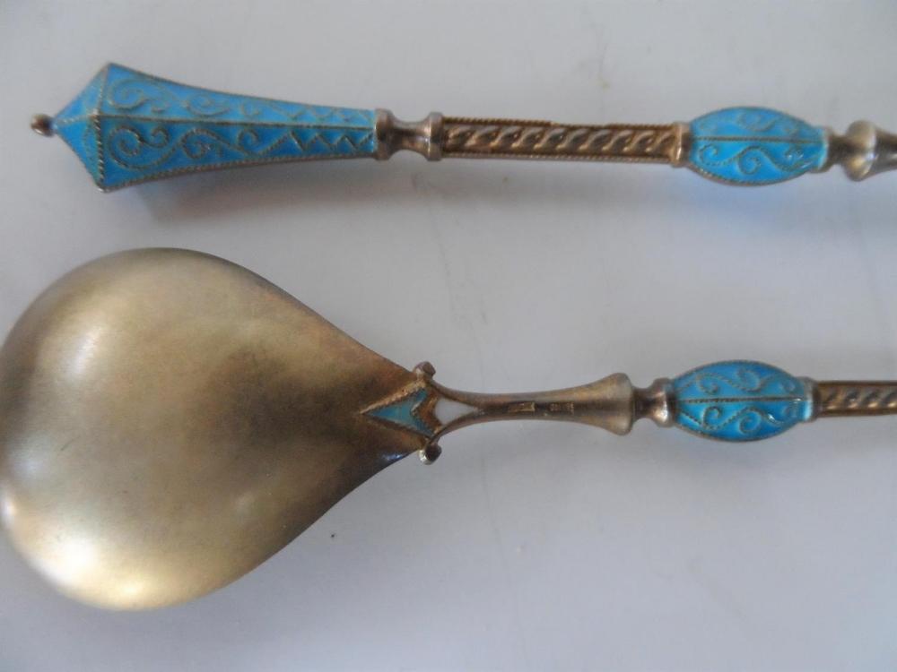 Stunning set of 12 Norway gilded & enamelled silver spoons, imported & stamped to Birmingham 1900 in - Image 6 of 11