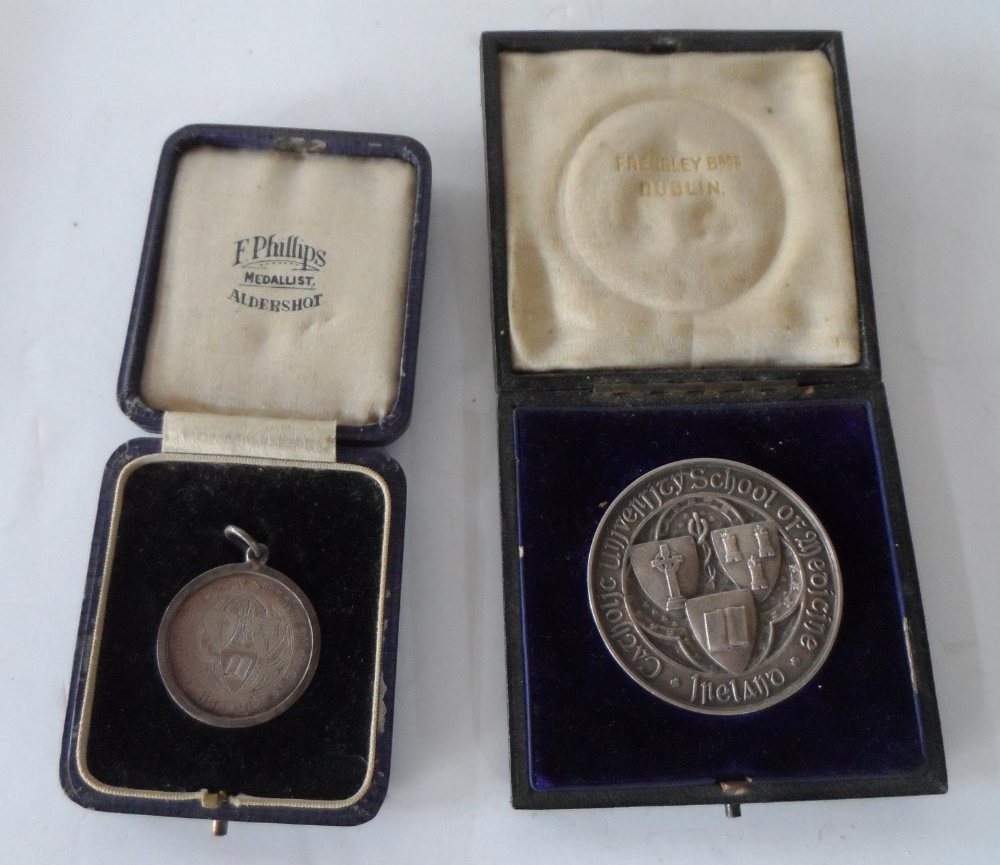 2 silver medals from the Catholic University school of medicine of Ireland, 1906 & 1907 for P.J