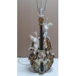 Stunning tall, ornate ceramic table lamp featuring a violin & Cherubs, 72 cm tall, minor losses'