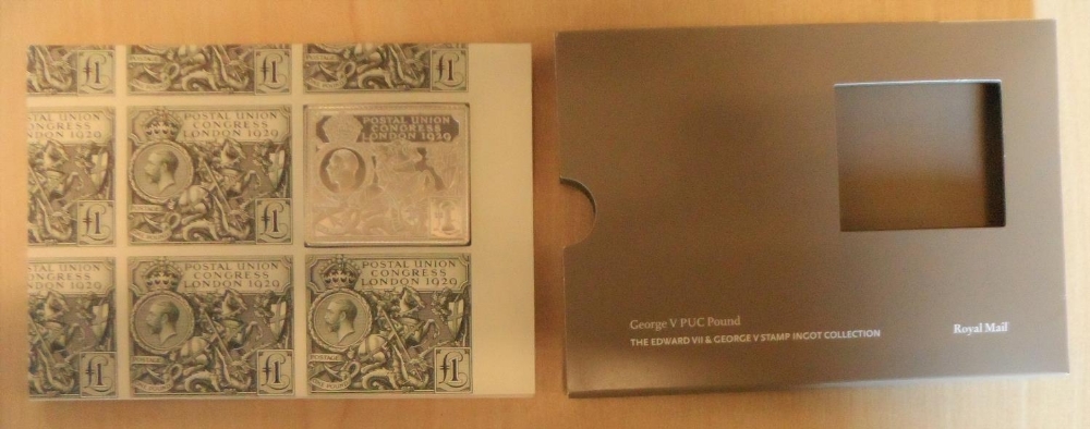 Royal Mail sterling silver ingot stamp replica collection including Edward VII penny & pound, George - Image 7 of 13