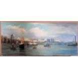 Steven Sims (20thC British) oil on board painting "View of the Thames embankment & St Pauls",