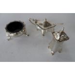 Edwardian silver condiment set with blue inners (3)