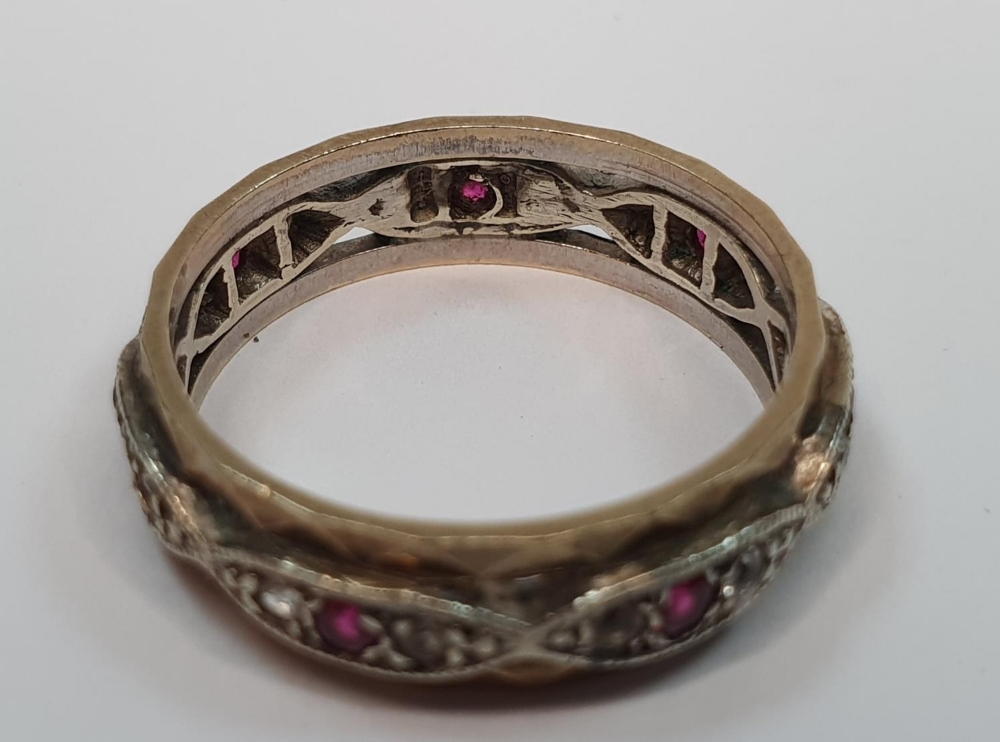 Unmarked metal eternity ring inset with diamonds & rubies round the entire ring, 3.5 grams gross, - Image 2 of 3