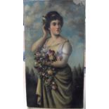 Indistinctly signed oil on wood panel, portrait of a Victorian society lady, unframed, 48 x 26 cm