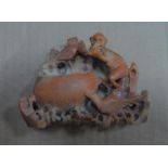 Fine antique Chinese soapstone carving of a monkey, 10 cm long