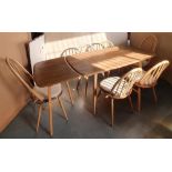 ERCOL dining table with extension/side table together with 4 low-back and 2 high-back chairs