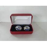Boxed pair of silver enamelled cufflinks with Spitfire motif
