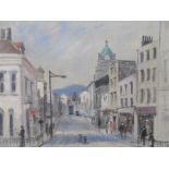 Indistinctly signed, mid 20thC impressionist oil on board, "Manchester Road, Burnley", signed,
