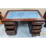 Blue leather topped 20thC twin pedestal desk