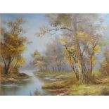 C Innes, post-impressionist oil on canvas, "Wooded river scene" in fine quality gilt frame, The