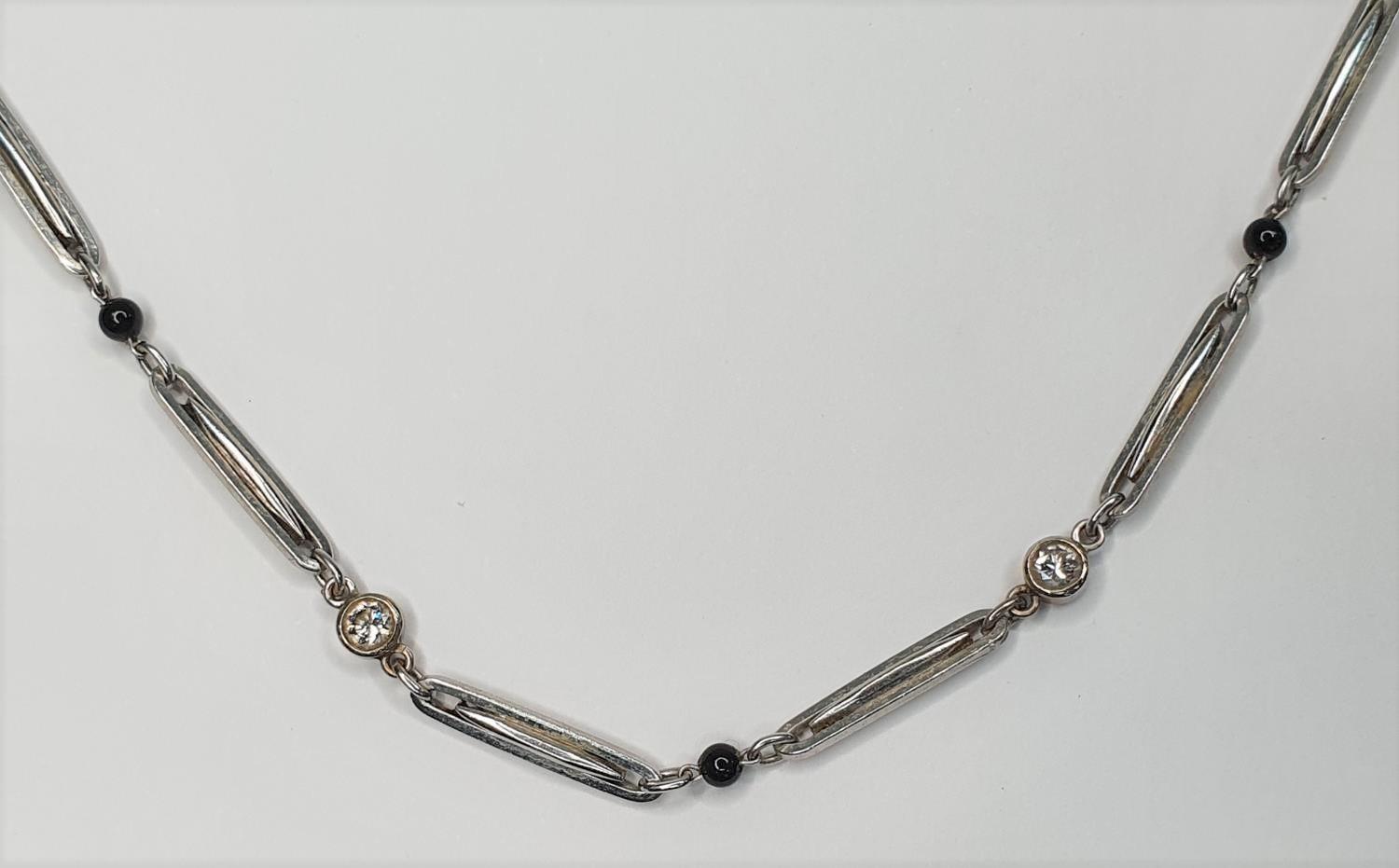 Art Deco style ladies 9ct white gold necklace inset with 9 small, round cut diamonds, 16.3 grams - Image 3 of 4