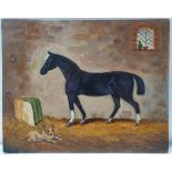 Henry Percy (19th/20thC) Edwardian oil on board, "Horse and dog in stable", 20 x 25 cm