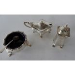 Edwardian silver condiment set with blue inners (3)