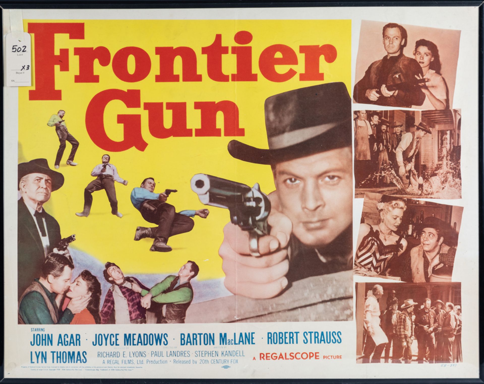 Three framed Lobby Posters titled: (1) "Frontier Gun" starring John Agar, Joyce Meadows, released by - Image 2 of 2