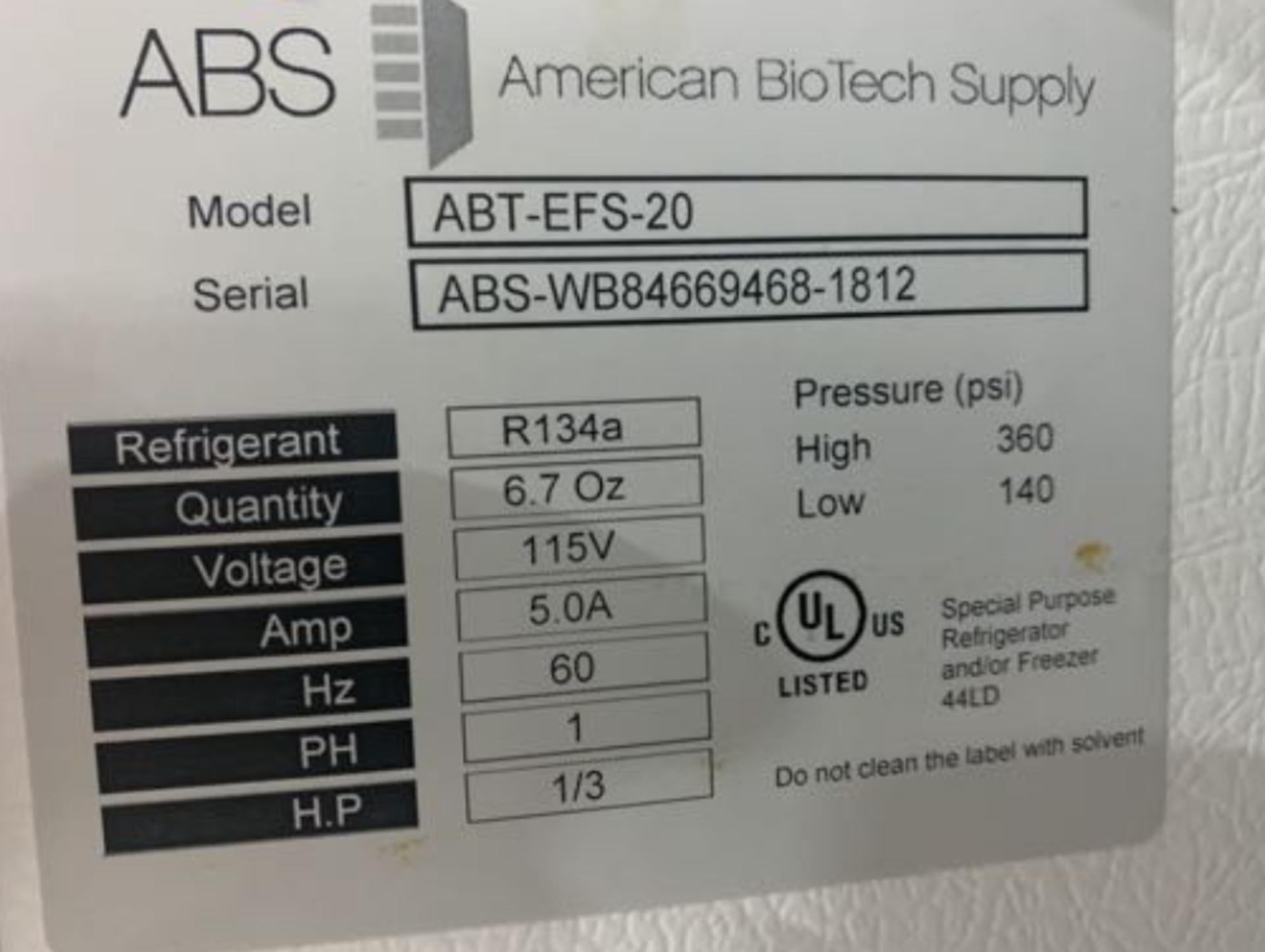Used- Lot of (2) American Bio Tech Supply Ultra Low Freezers. Model ABT-EFS-20 - Image 3 of 3
