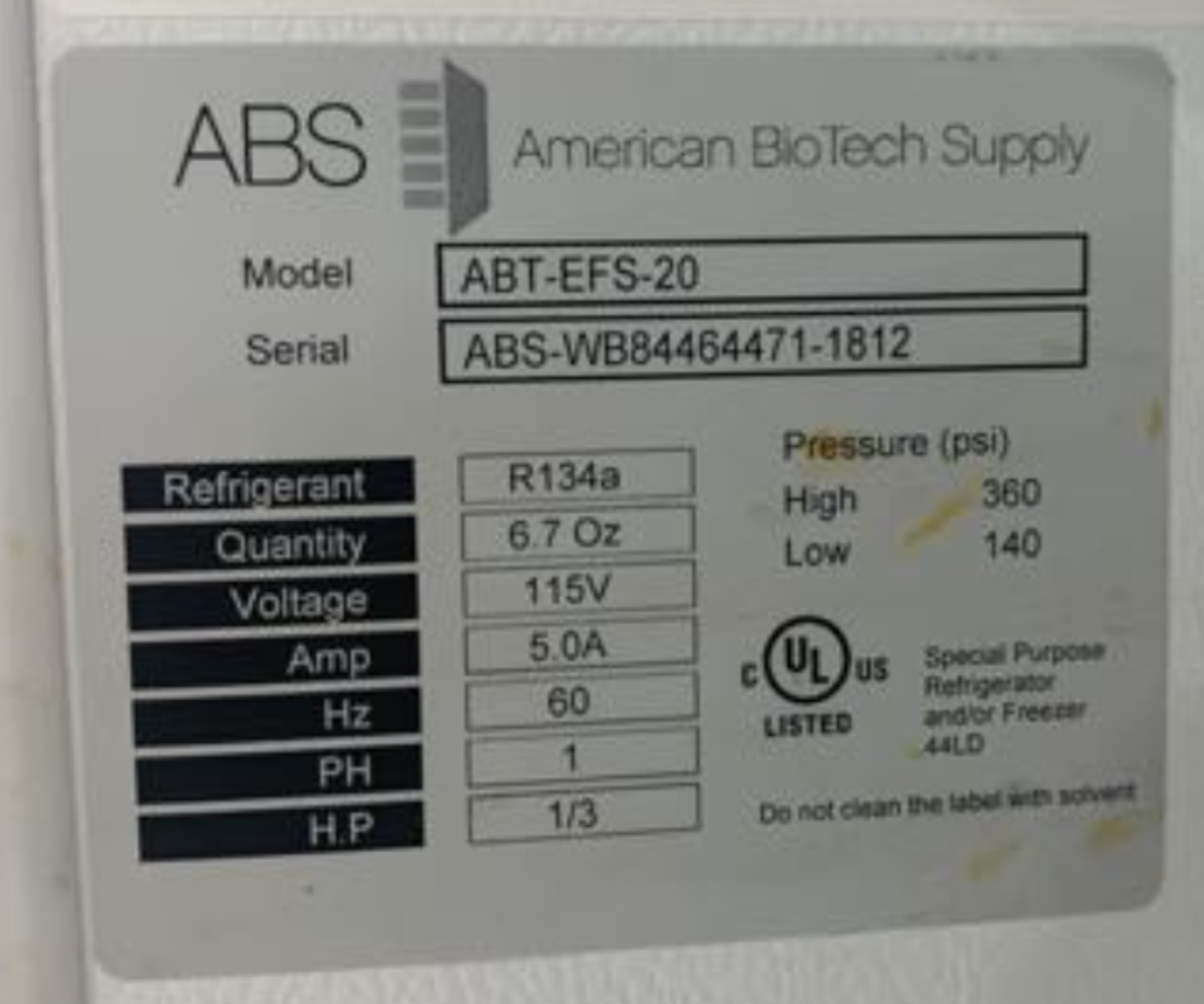 Used- Lot of (2) American Bio Tech Supply Ultra Low Freezers. Model ABT-EFS-20 - Image 2 of 3