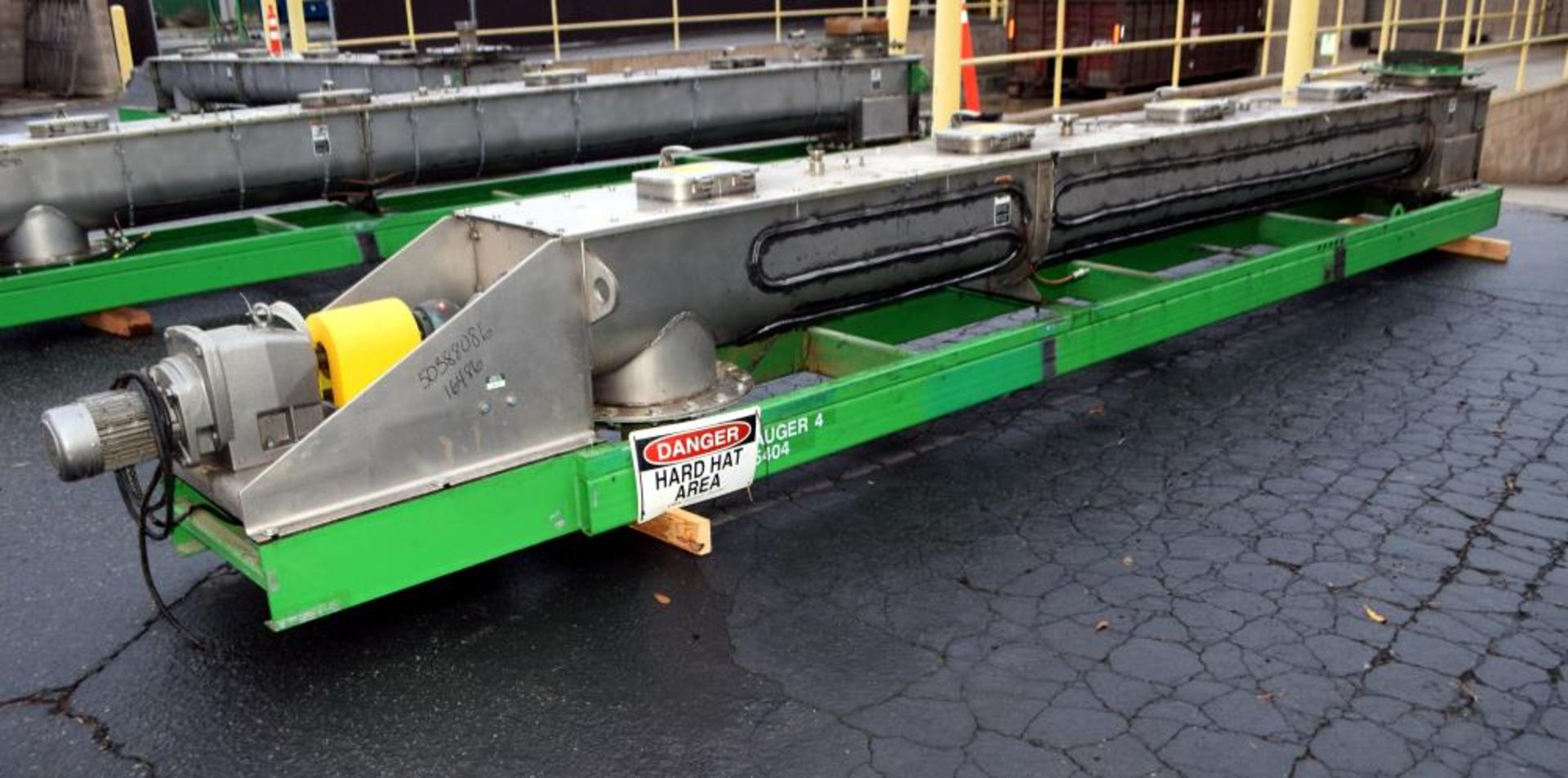 Used- KWS Mfg Ribbon Style Conveyor, 304 SS. Approx 14" diam x 3" pitch x 172" long ribbon screw