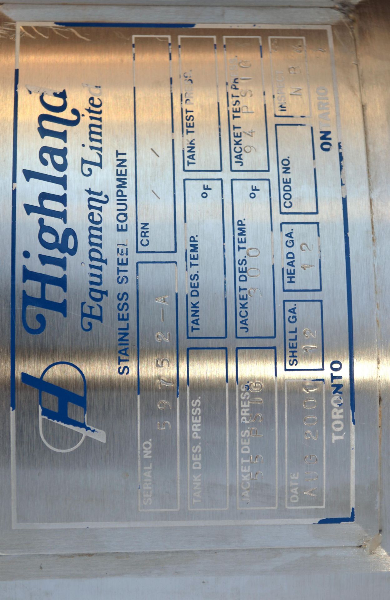 Used- Highland Equipment Limited Flash Cooker Chamber. 25.4 Gal 316L SS 18 Dia x 18 straight side. - Image 5 of 5