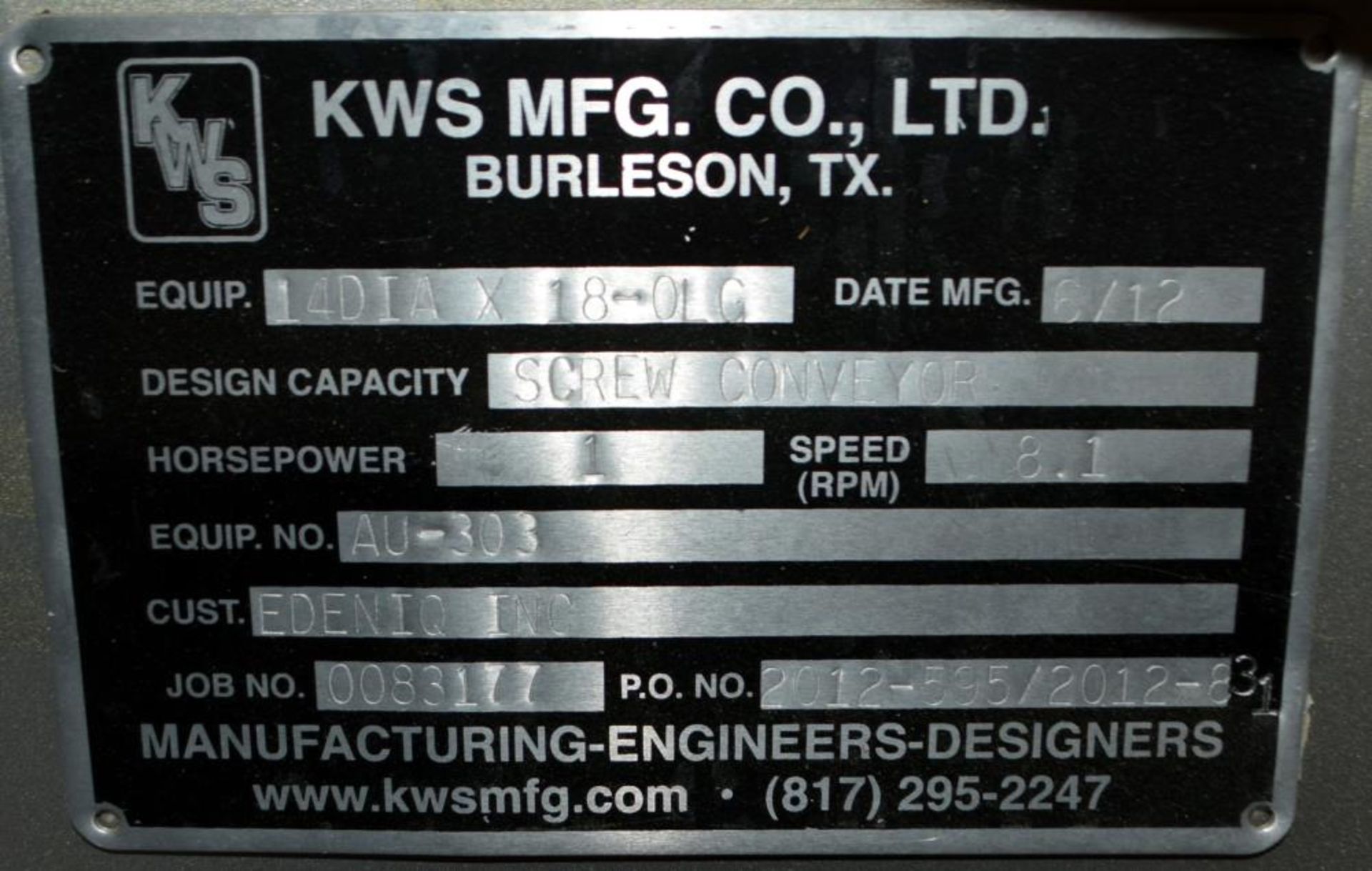 Used- KWS Mfg Ribbon Style Conveyor, 304 SS. Approx 14" diam x 3" pitch x 172" long ribbon screw - Image 13 of 13