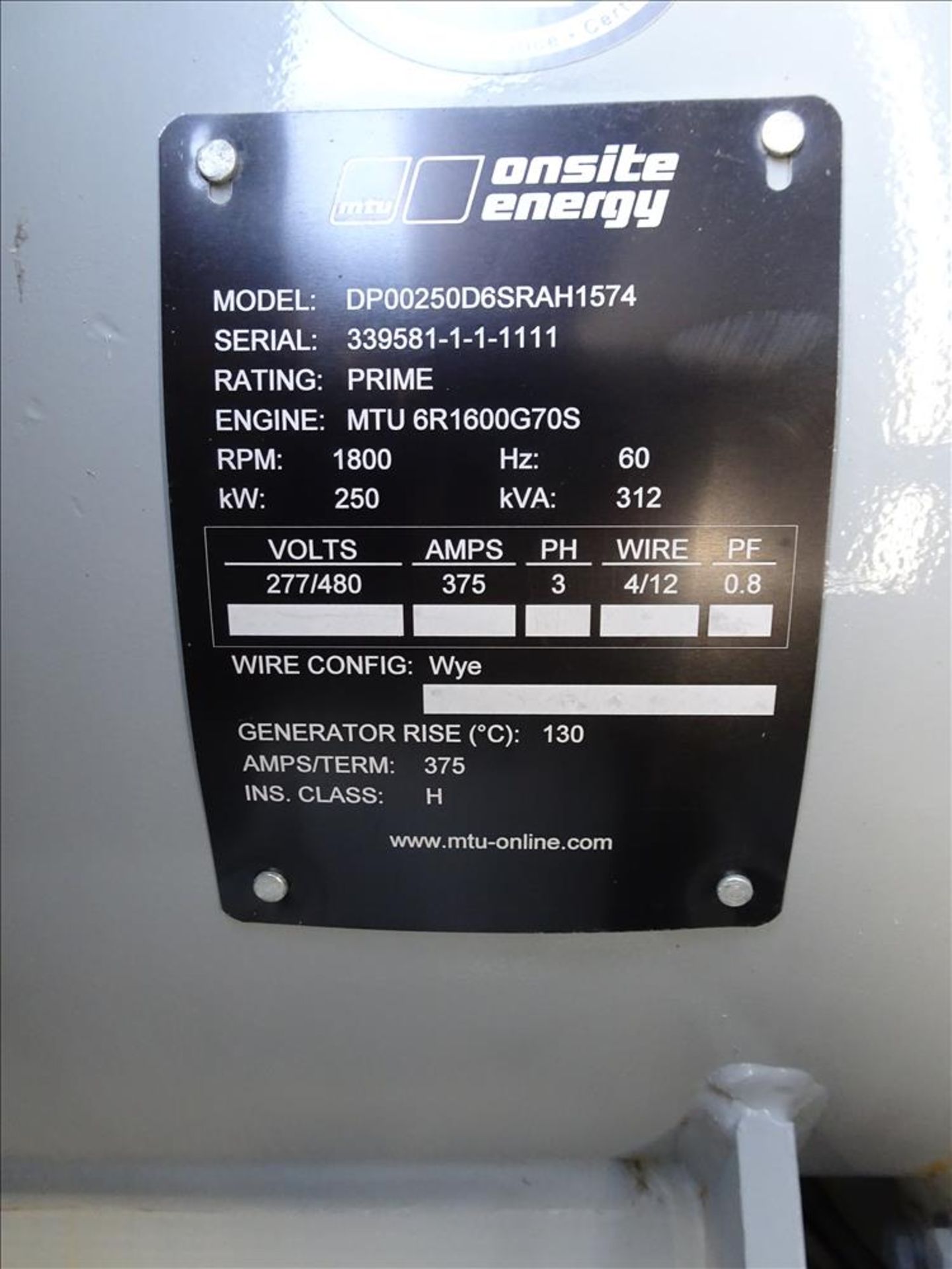Used- MTU 250kW Prime / Standy Diesel Generator Set, Model DP00250D65SRAH1574. Tier 3 Rated - Image 18 of 26