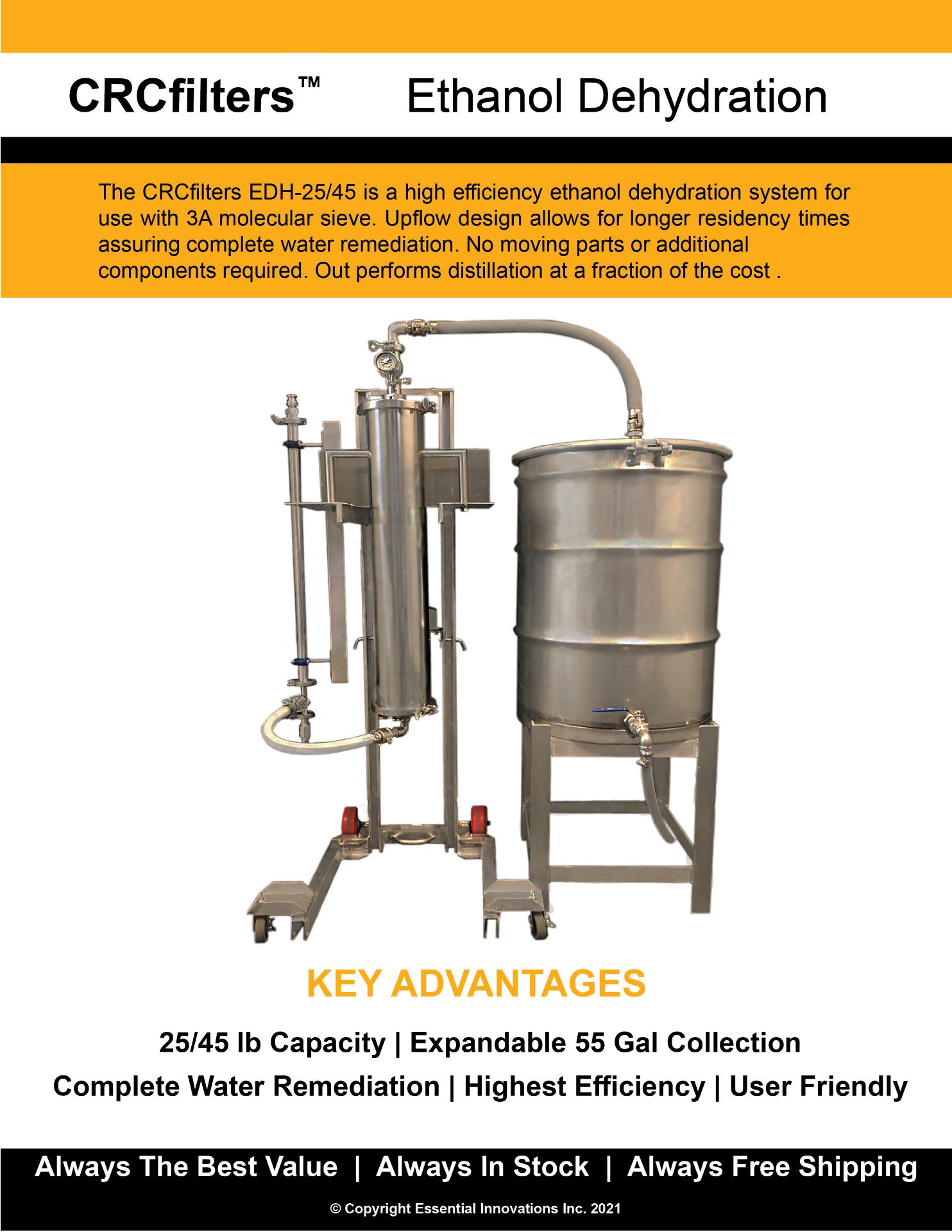 Used/Refurbished-CRCfilters Ethanol Dehydration System EDH-25. 25lb capacity 55 gal collection drum. - Image 5 of 6