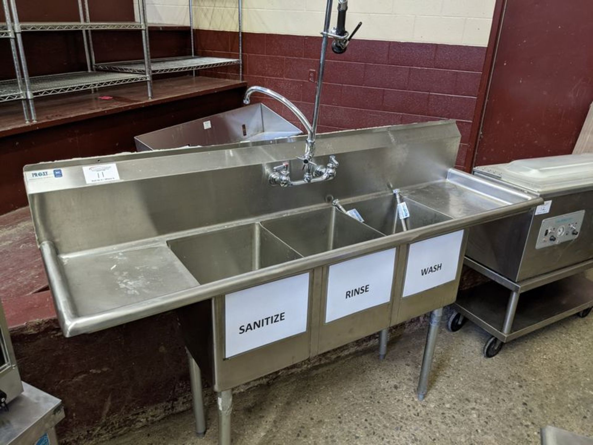 3 Compartment 21x72" Stainless Steel Sink with Wash Wand