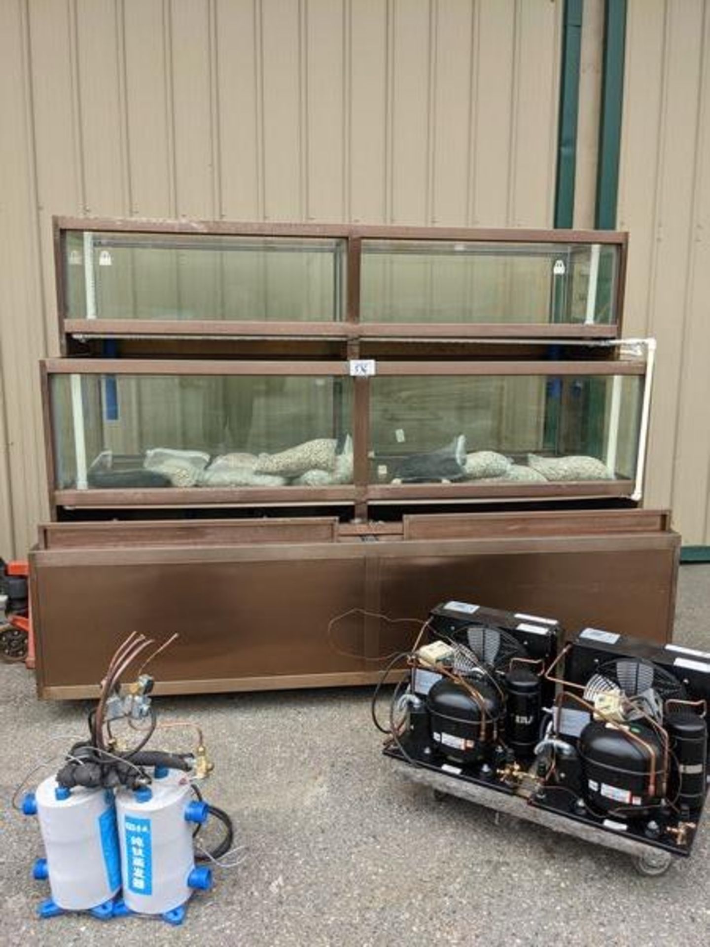 Custom Approx. 96 x 48" Copper and Glass Live Seafood Tank with Dual Compressors and Dual Pumps