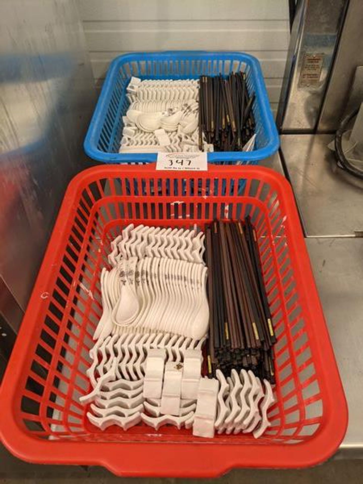 2 Bins of Chop Sticks, Rests and Spoons