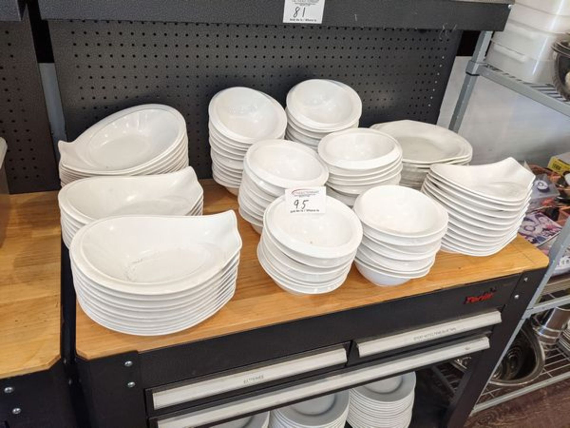 Table Lot of Unused White Dishes