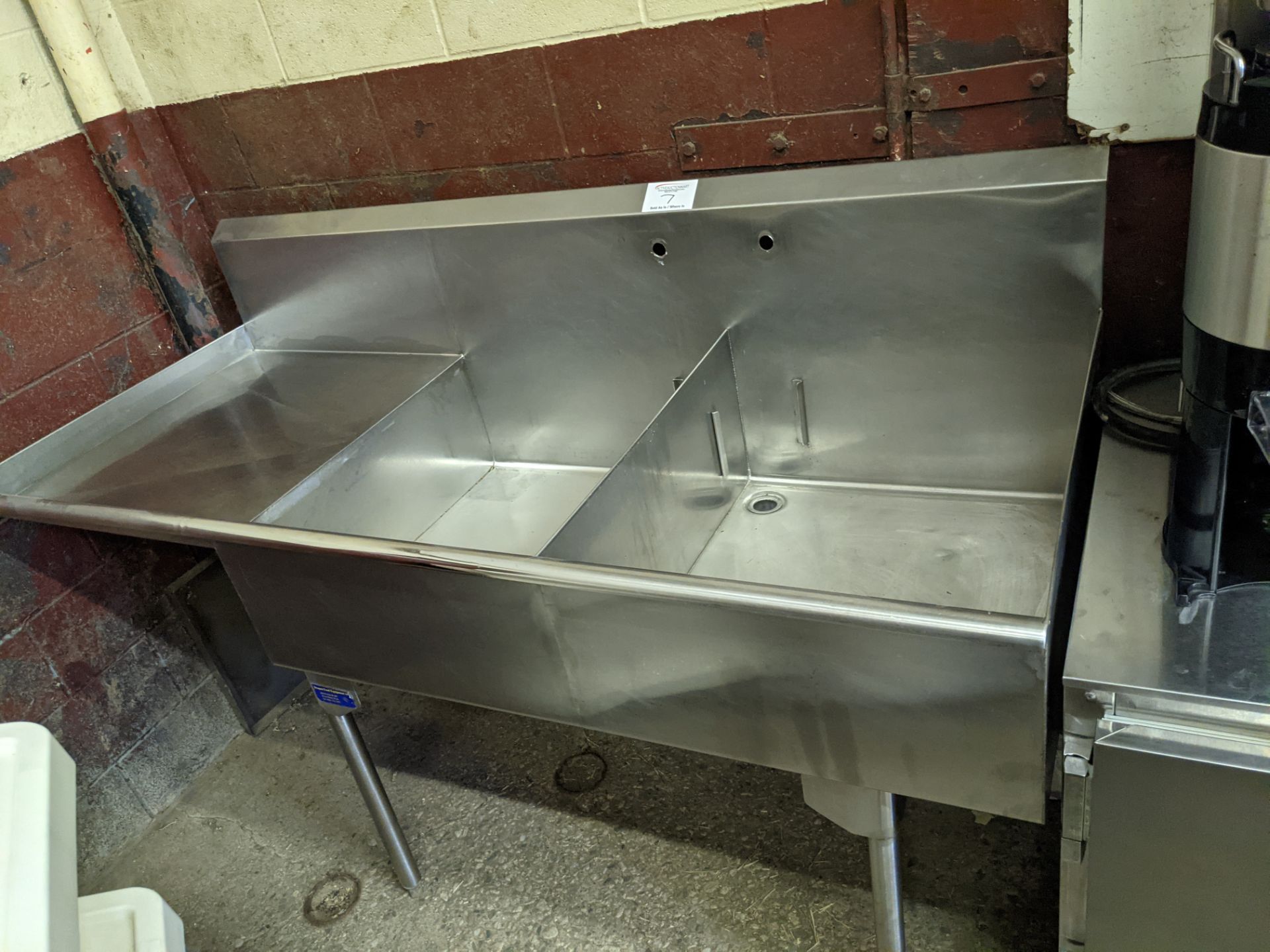 Custom Approx. 6 ft Two Well Stainless Steel Sink with Left Hand Run Off