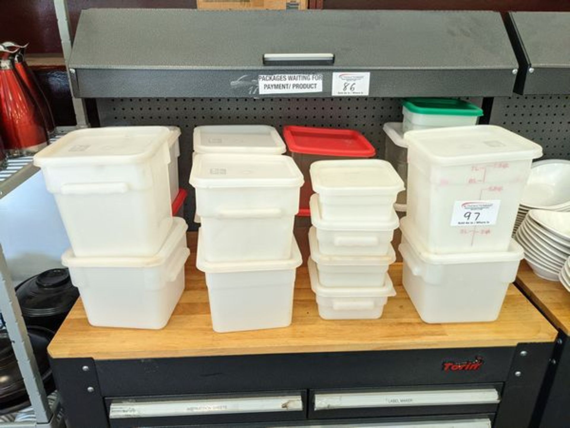 Table Lot of Bulk Storage Bins