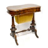 A Victorian burr walnut sewing table,