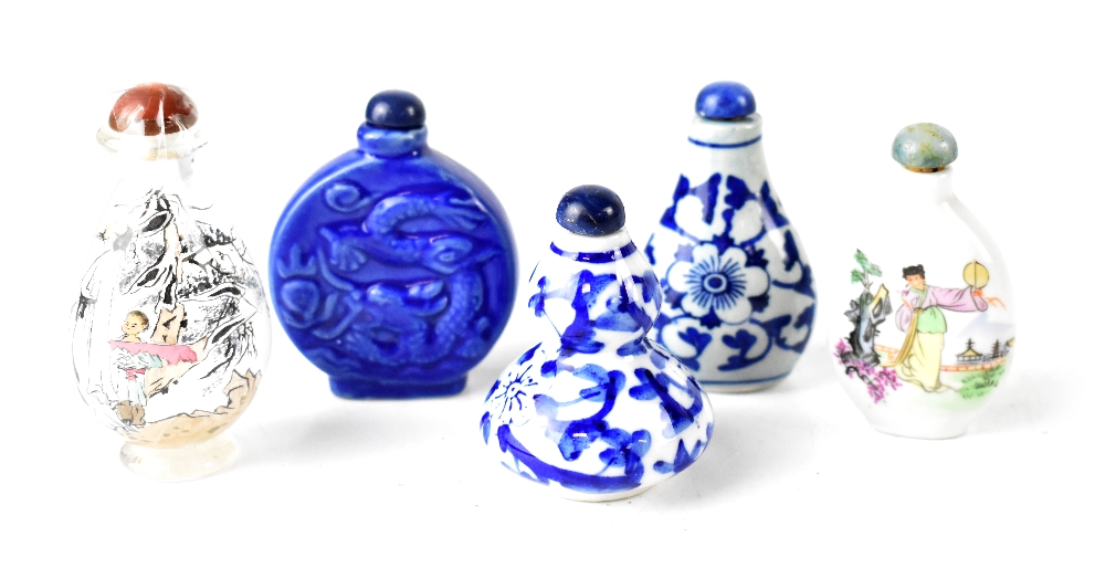 Five various Oriental scent bottles, two with character marks to base (5).