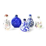 Five various Oriental scent bottles, two with character marks to base (5).