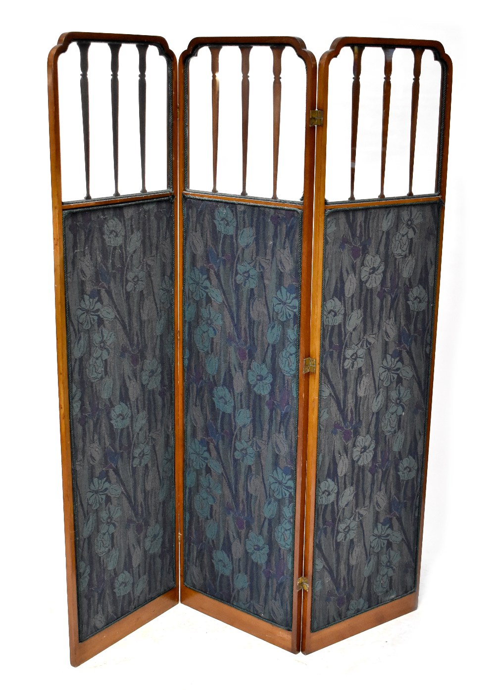 An Edwardian inlaid mahogany two-fold three-panel screen,