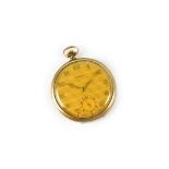 Tempo; a gold plated keyless wind open face pocket watch, 47mm.