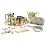A quantity of silver plated ware to include collectors' spoons, part tea set,