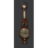 A 19th century mahogany banjo barometer by A Donegan, with silvered dial, thermometer,