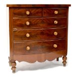 A Victorian Scottish bow-fronted chest of two short over three long drawers, on turned feet,