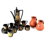 An nine-piece Portmeirion 'Phoenix' coffee set comprising coffee pot, six cups and saucers,